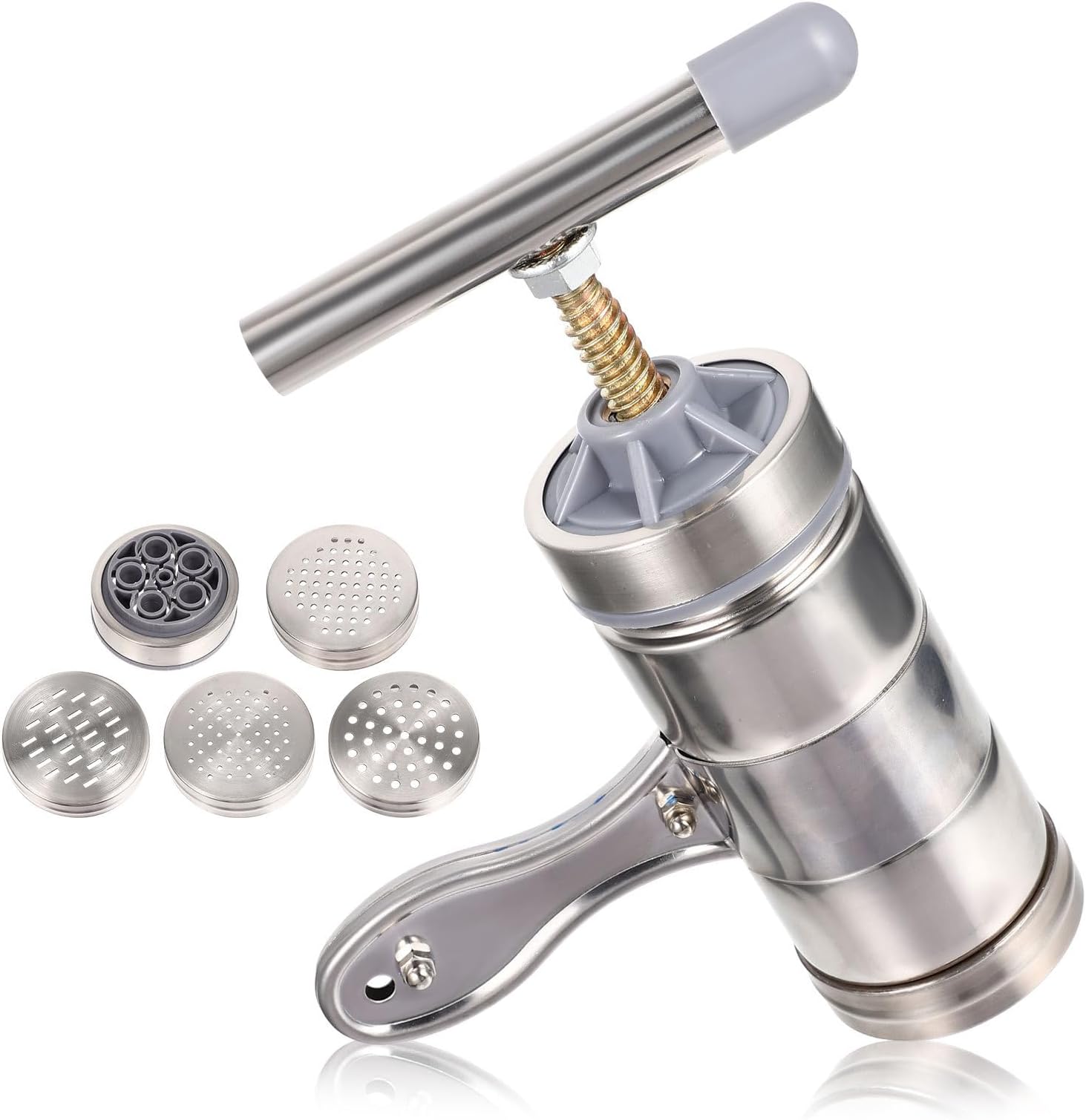 Manual Pasta Maker Stainless Steel with 5 Interchangeable Discs Multifunctional Noodle Press for Home Use Kitchen Pasta and Noodle Making Tool