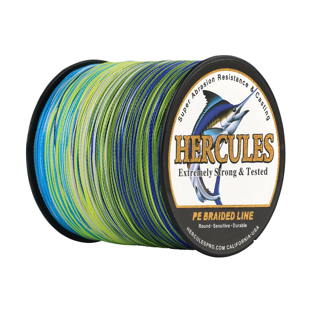 HERCULES Braided Fishing Line 4 Strands - 30LB, 1640YDS, Aqua Camo