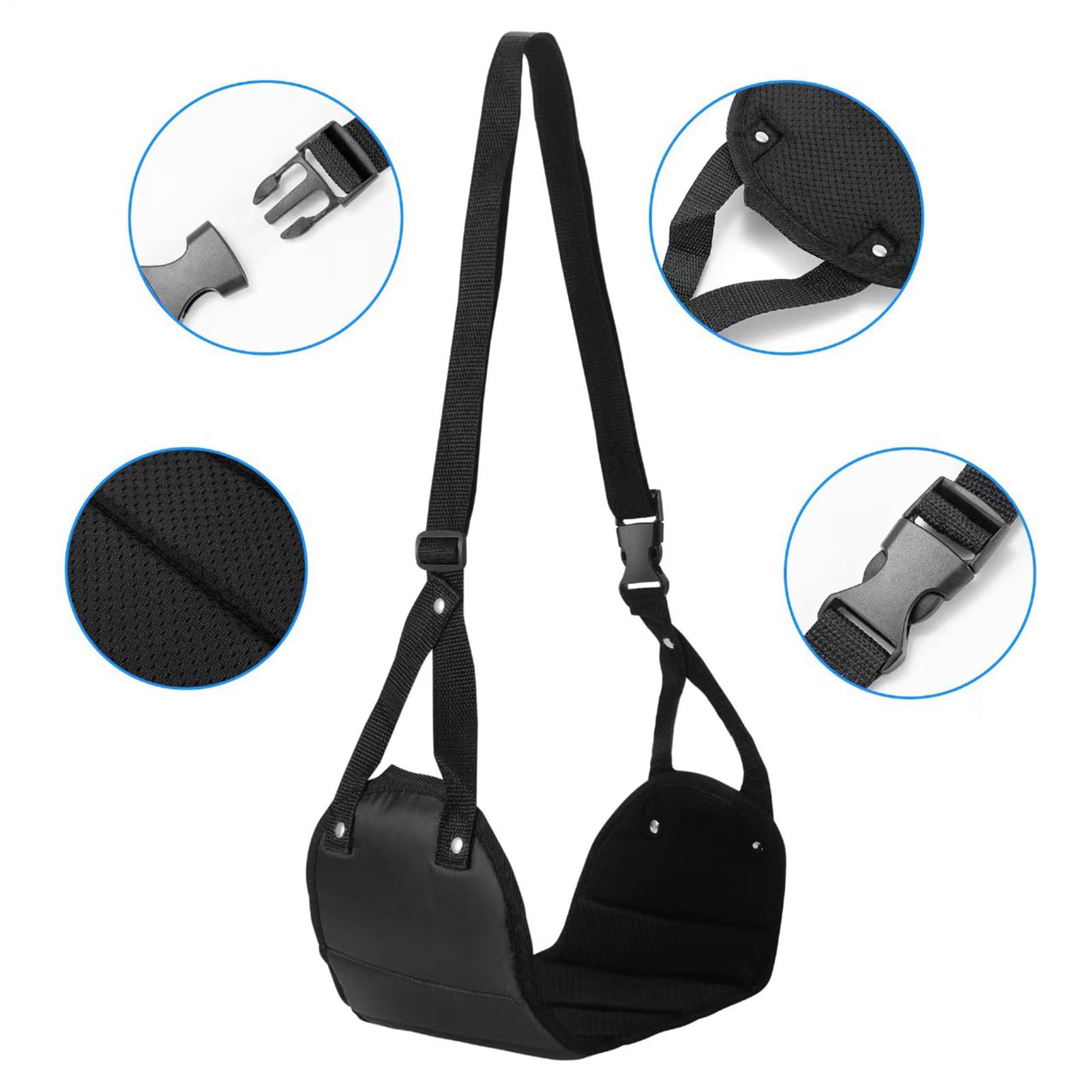 Airplane Foot Hammock, Adjustable Height Travel Foot Sling, Portable Feet Rest Hanger Soft Pad Support, Ideal for Long Flights, Car Travel, Train Commute, High-Speed Rail Comfort, 49x43.5cm Black