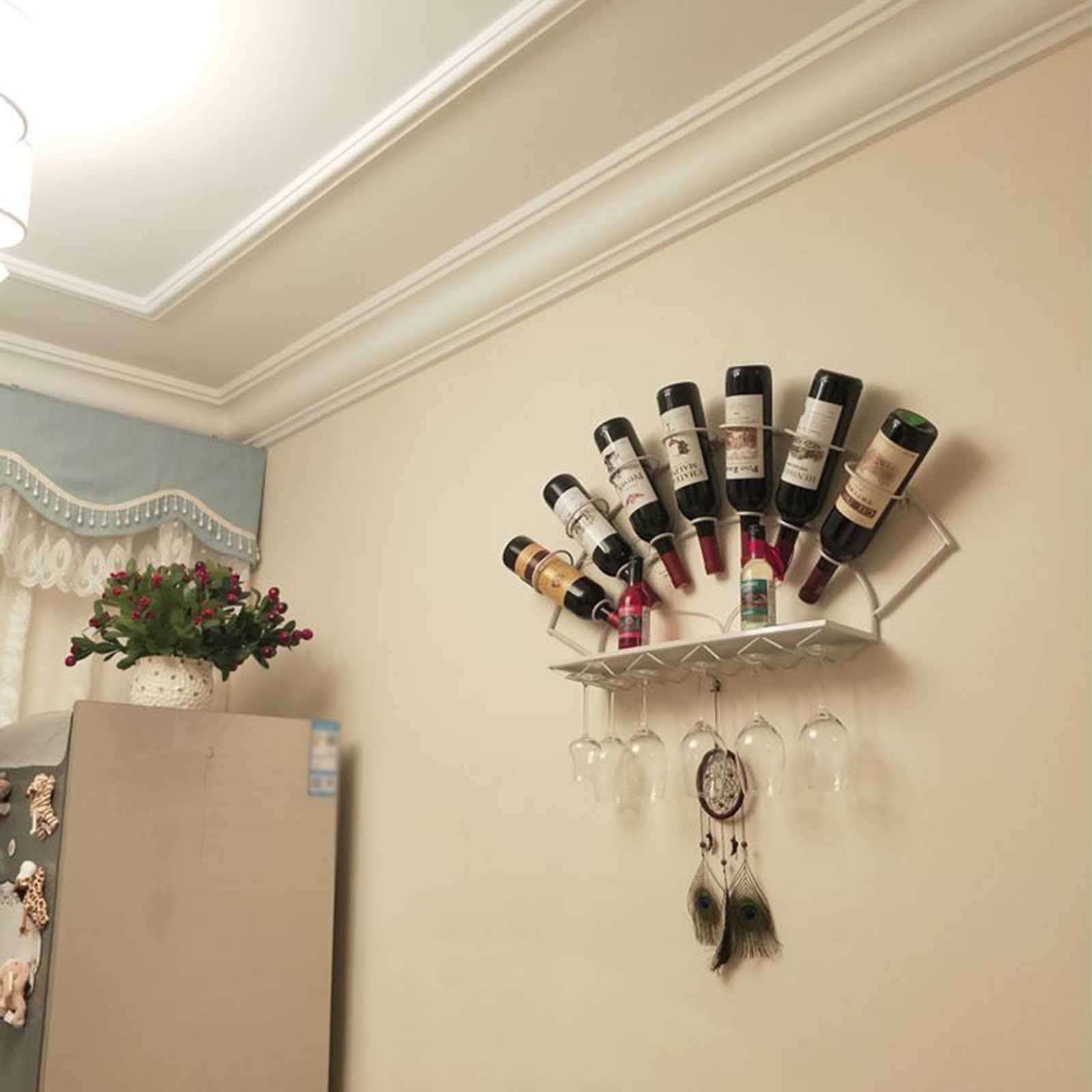 Élégant casier à vin mural blanc – Étagère de bar et porte-bouteille pour la maison, la cuisine et la salle à manger – Présentoir élégant pour les amateurs de vin