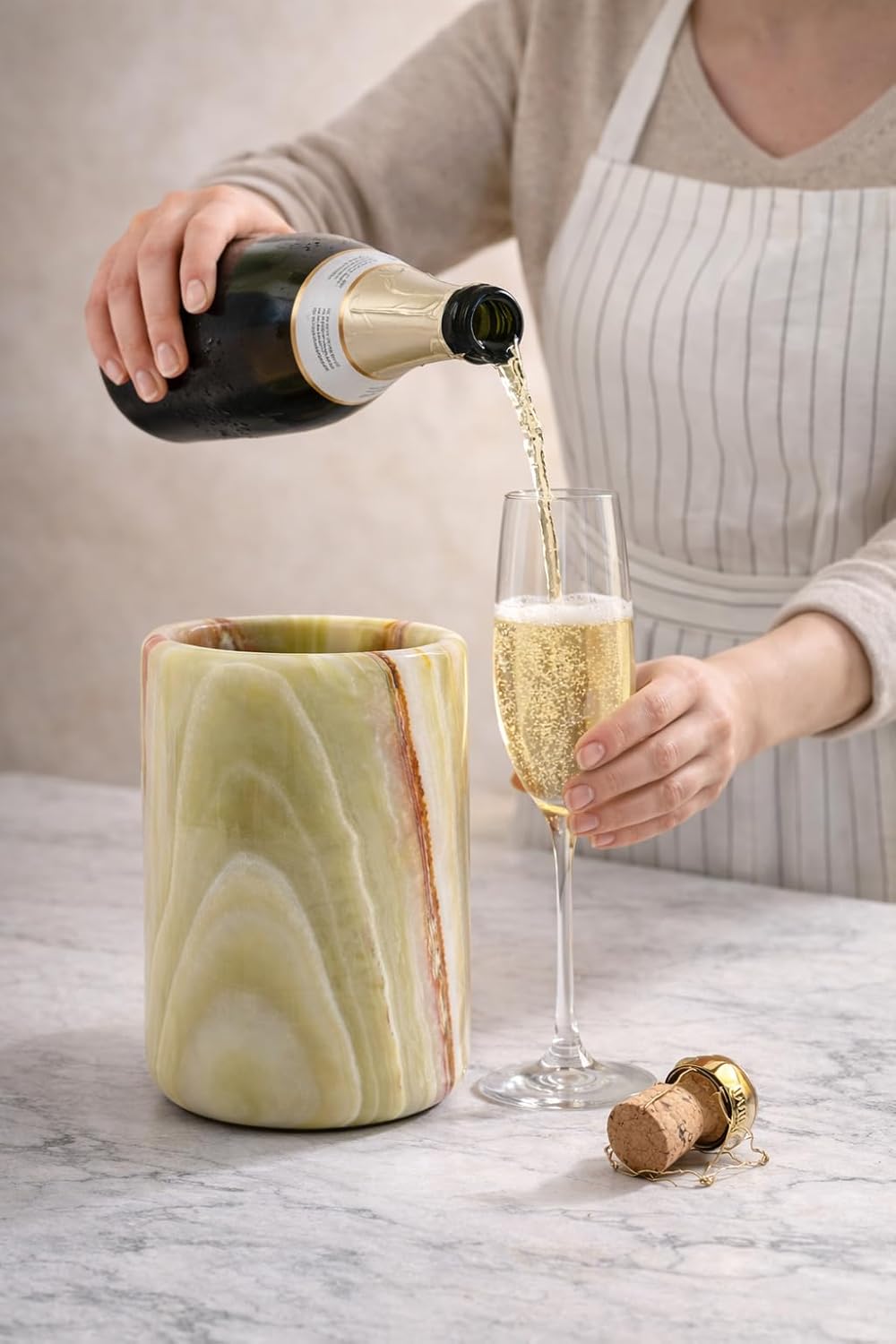 Marble Wine Chiller 6.5 Inch Green Stone Wine Chiller - Champagne Chiller, Wine Bottle Holder for White Wine Gifts, Marble Wine Cooler for Parties and Home Bar Decor