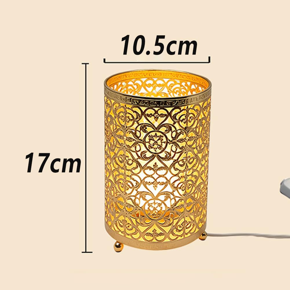 Lampa stołowa w stylu retro, z wtyczką USB, kablem i przełącznikiem, z regulacją jasności, okrągła, metalowa, aluminiowa, do salonu, z ażurowym, grawerowanym wzorem, lampa nocna do salonu