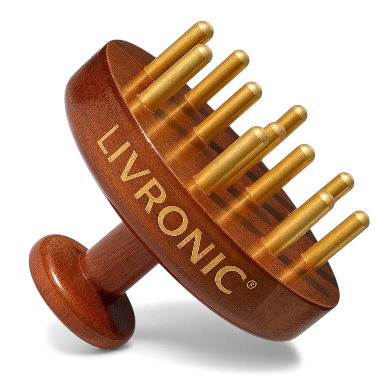 Livronic® Metal Head Scalp Massager & Body Stimulator with Wooden Handle | Manual Head Massage Tool for Natural Hair Growth, Stress Relief, Relaxation & Scalp Stimulation 1