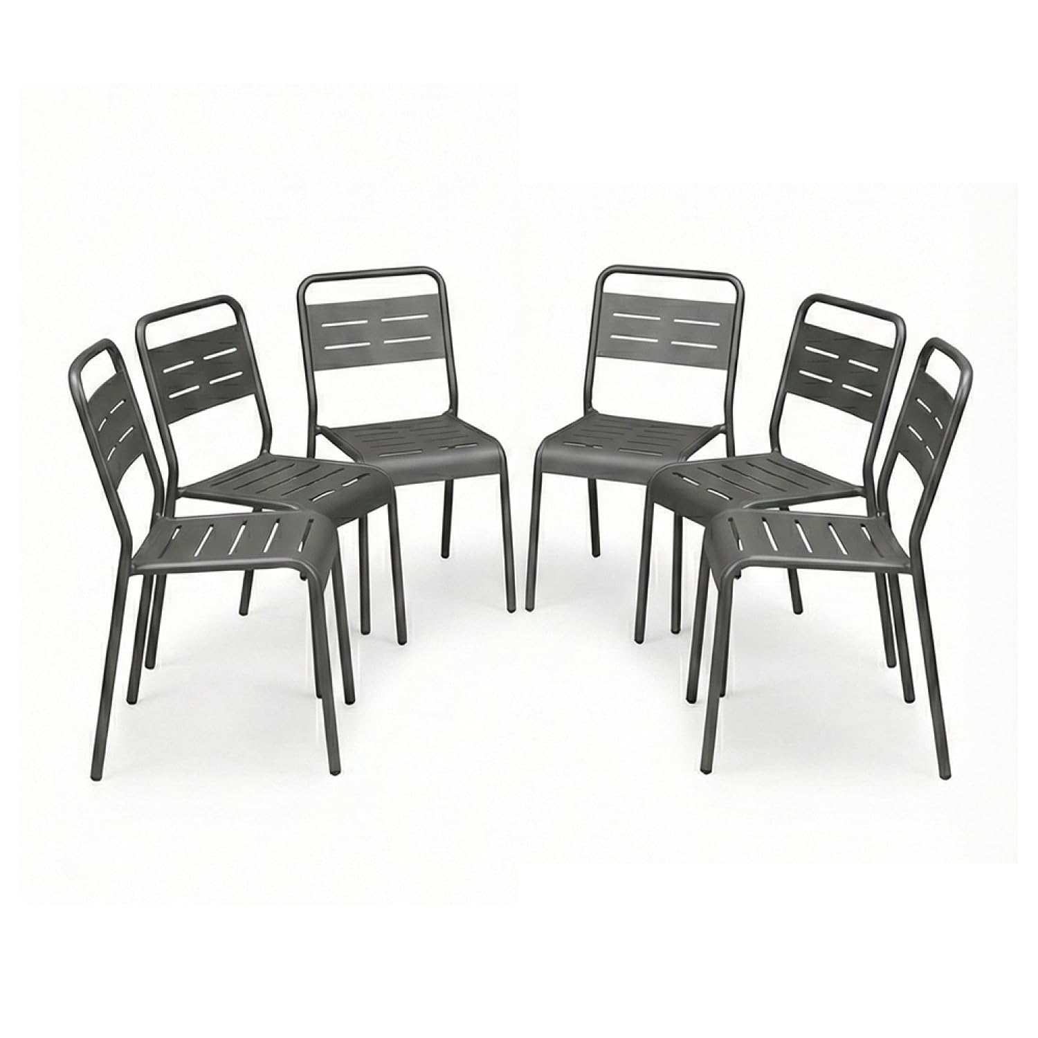 CONCEPT USINE | Set di 6 sedie da giardino impilabili BERGAME grigio | acciaio + resina epossidica | resistenza al sole & intemperies | Seduta esterna design e comfort | mobili da giardino premium