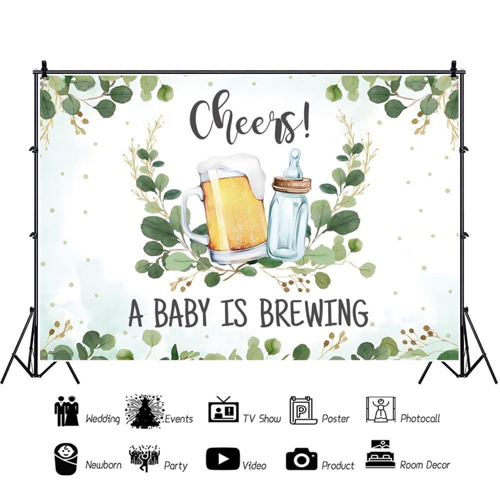 Leowefowa Winyl 2,4 x 1,8 m 'A Baby is Brewing Baby Shower tło do karmienia butelka do karmienia i piwo baby shower tło fotograficzne przyjęcie dekoracja na 1. urodziny baner fotobudka rekwizyty