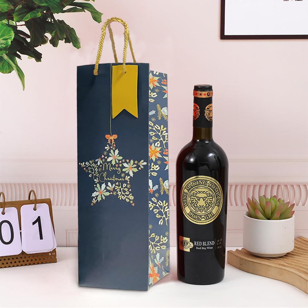 12 PCS Christmas Wine Bottle Bags, Kraft Paper Champagne & Whiskey Wine Gift Bags with Handles - Image 3