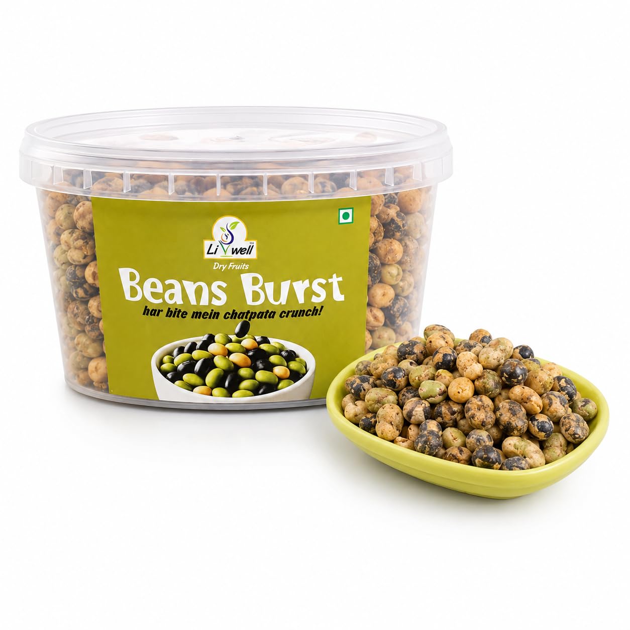 LIVWELL Beans Burst | Crunchy Roasted Beans Snack | Chatpata Mixed Beans | Ready to Eat Namkeen Snack | High Crunch Flavoured Beans | Reusable Tub Pack 350 gm-image-23