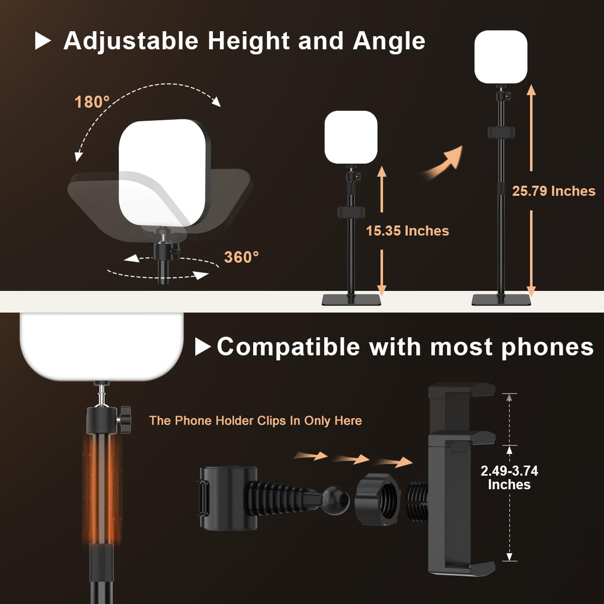 Mojimdo 180 LED Videolicht mit Handyhalter, Videoleuchte mit 3 Farben & 5 Helligkeitsstufen, USB-betriebenes Key Licht für Videokonferenzen, Zoom Meetings, Live Streaming- 2er Pack