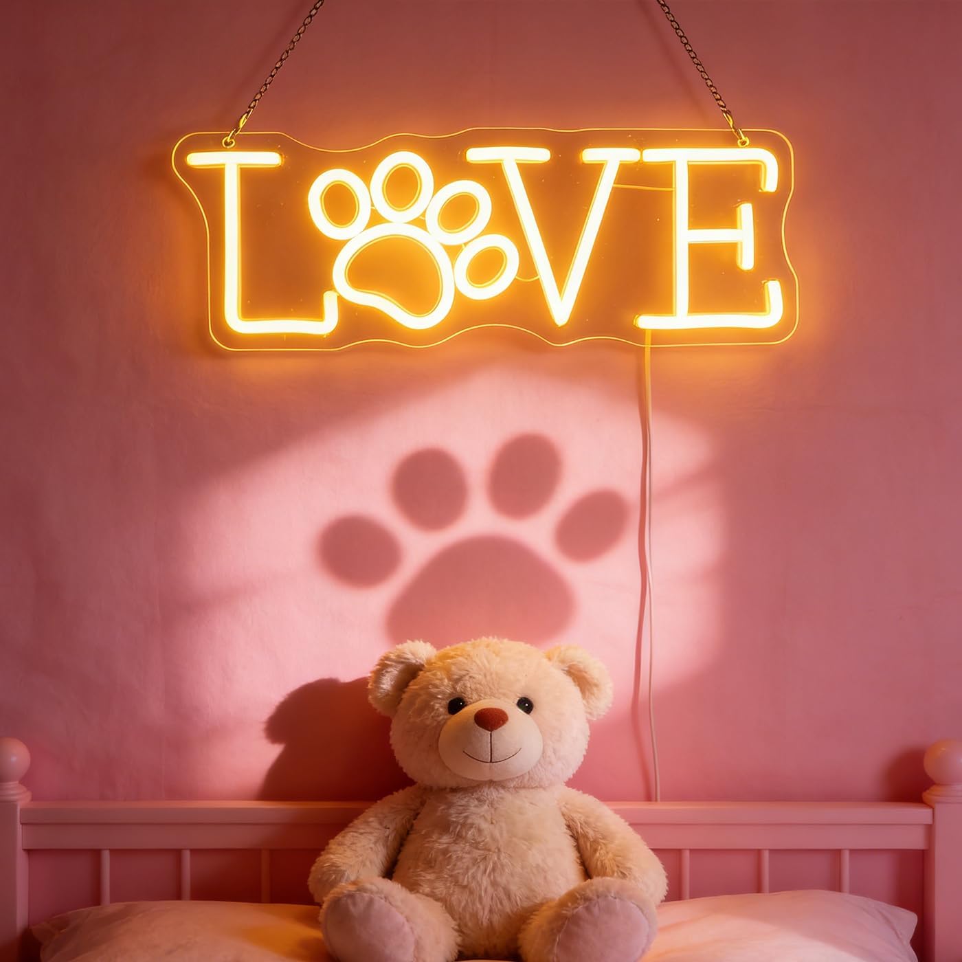 Love Paw Print LED Sign Decorative Neon Sign for Pet Store Bedroom Bathroom Decor Dog Cat Lovers' Home Wall Art Decorations Christmas Birthday Gifts (Warm white) - Image 4