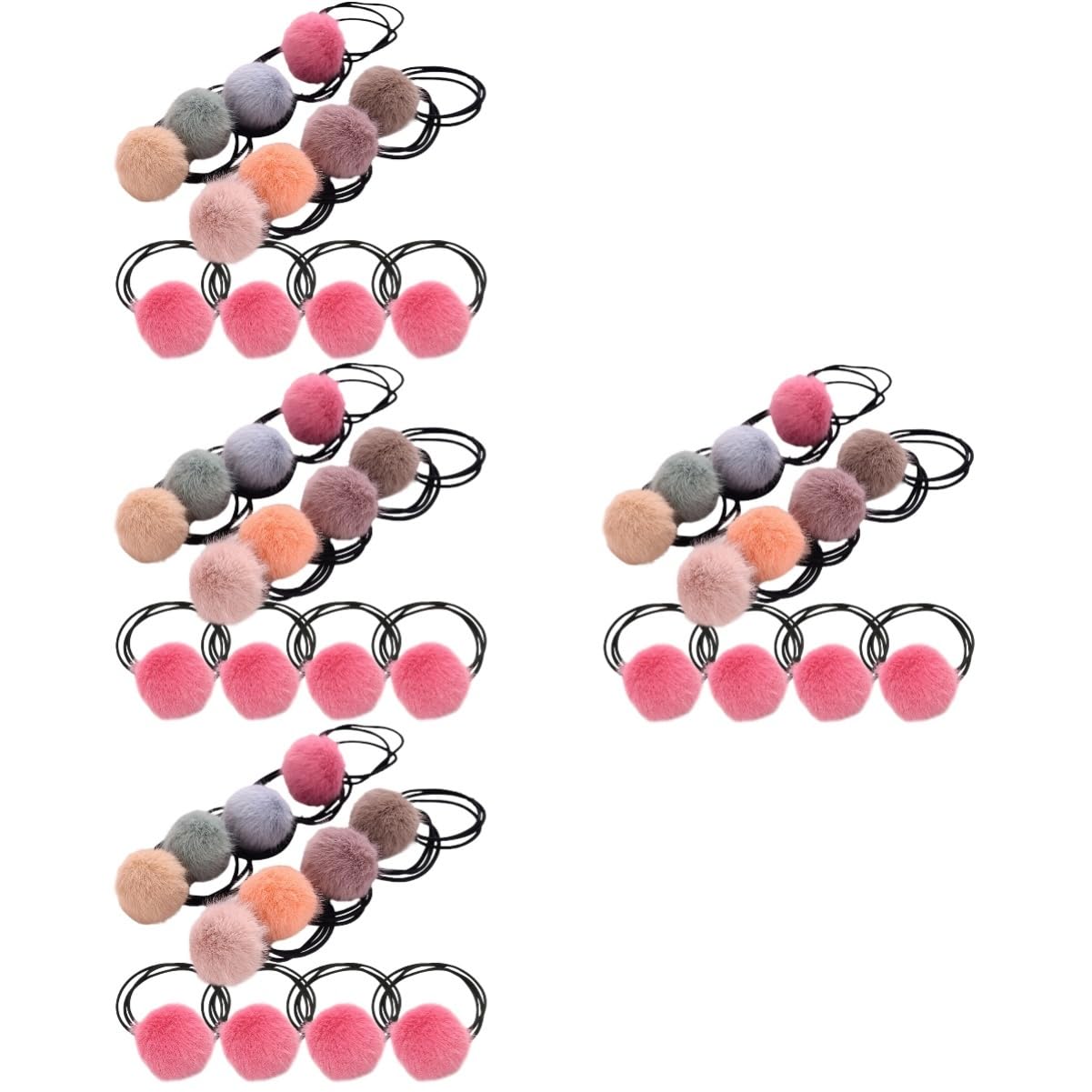 Beaupretty 48piezas Gomas De Pelo Elásticas Pompones De Peluche Para Niñas Accesorios De Cabello Coloridos y Adorables Para Coletas y Moños