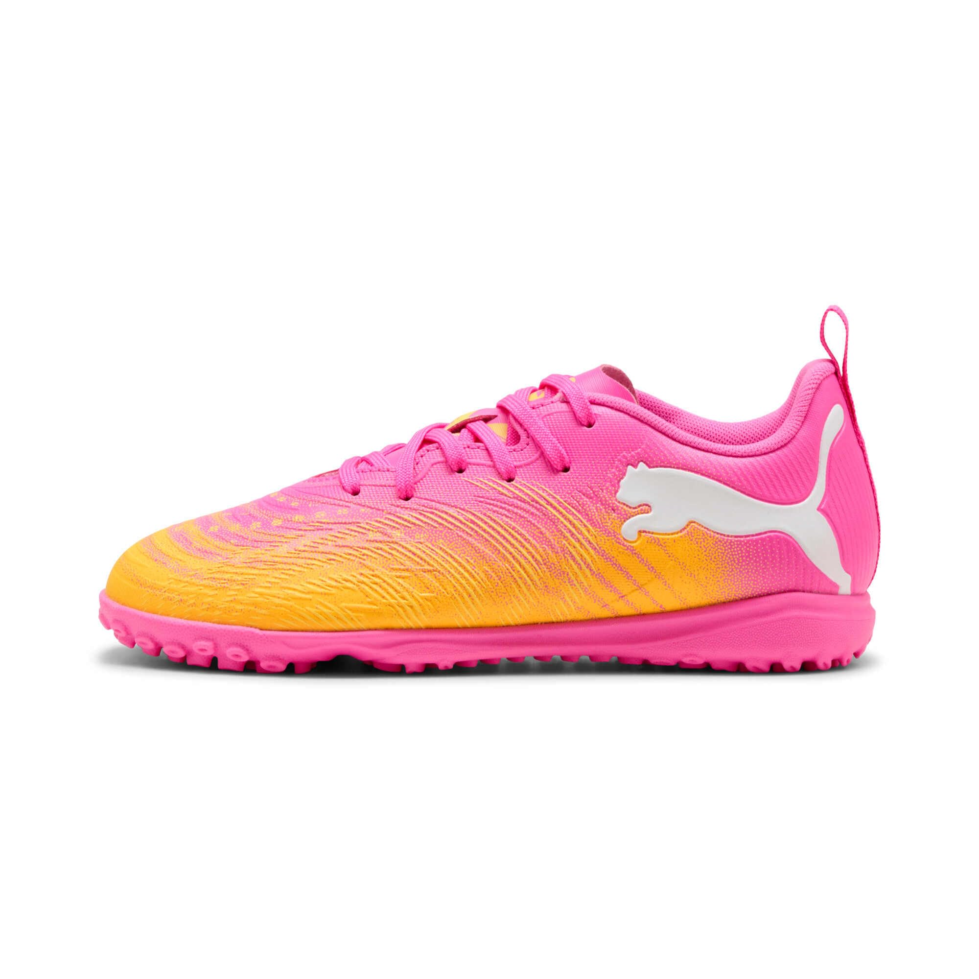 PUMA Future 9 Play TT JR - Tenis de fútbol, Color Rosa venenoso, Color Rosa y Blanco Aguamarina Brillante, Talla 1 de Reino Unido, Poison Pink Sun Stream Bright Aqua Puma White, 33 EU