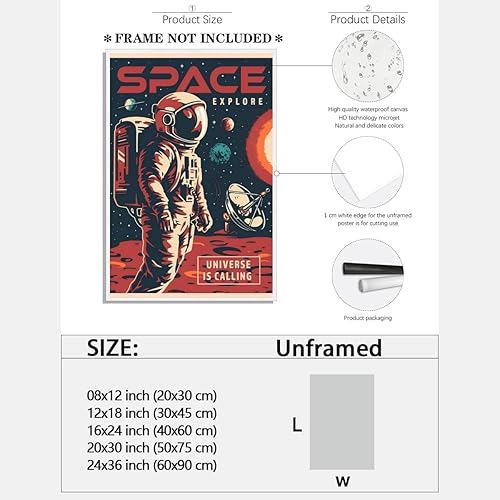 Miniatura 2 de Arte de pared retro del espacio, vintage, exploración del tiempo de astronauta, lienzo impreso en lienzo, galaxia, Vía Láctea, arte exterior,