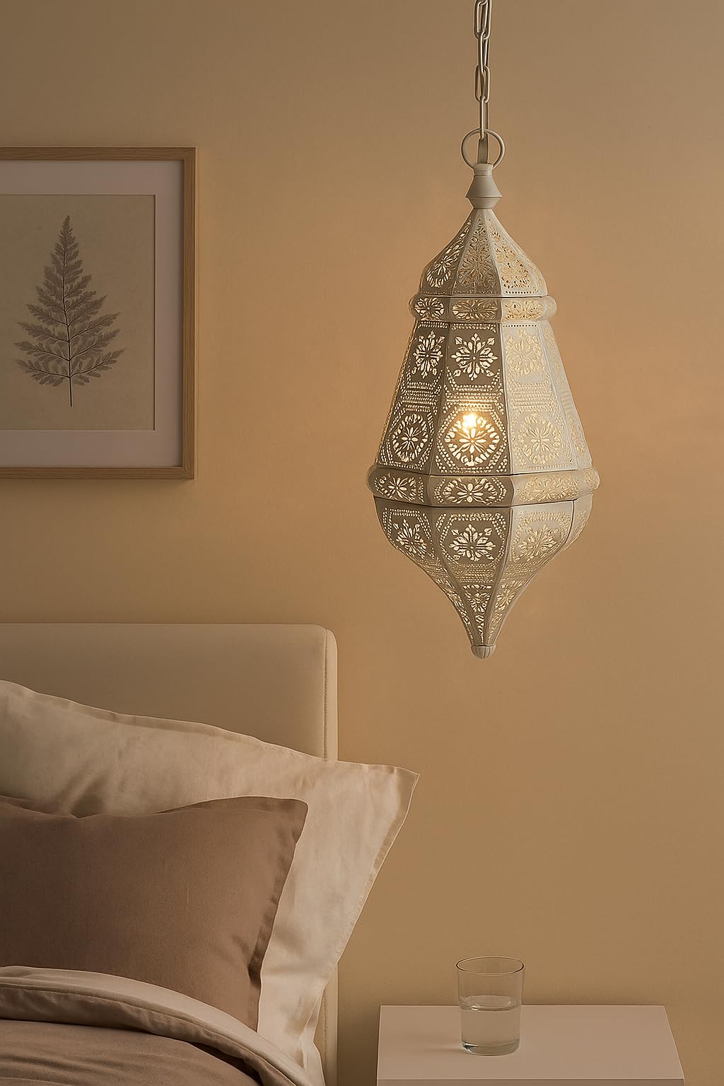 Orientalische Pendelleuchte Salma aus Metall in Weiß 40 cm Wohndeko
