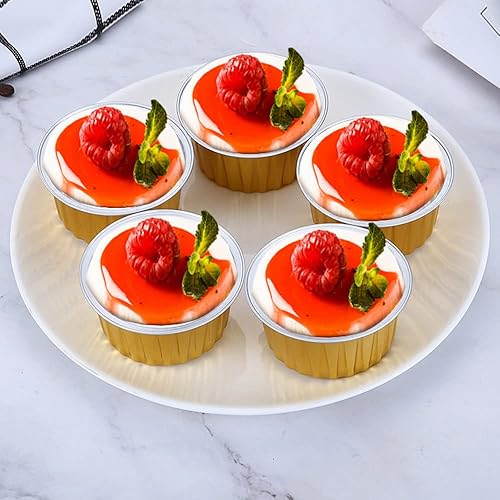 Miniatura 7 de Paquete de 100 tazas de papel de aluminio para hornear con tapas, tazas de postre de 5 onzas, moldes para magdalenas, moldes desechables para