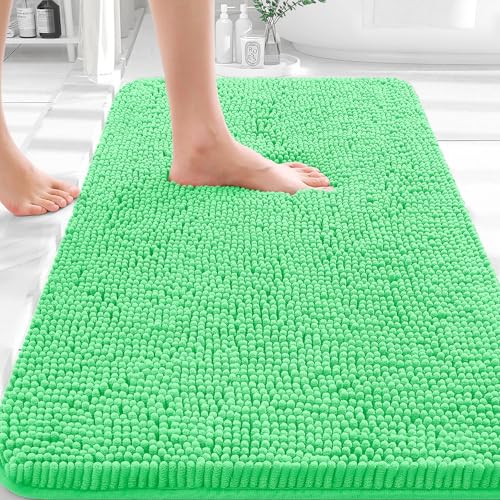 Image of OLANLY Bathroom Rugs 30x18, Extra Soft Absorbent Chenille Bath Rugs, Rubber Backing Quick Dry, Machine Washable Bath Mats for Bathroom Floor, Tub and Shower, Home Decor Accessories, Mint Green