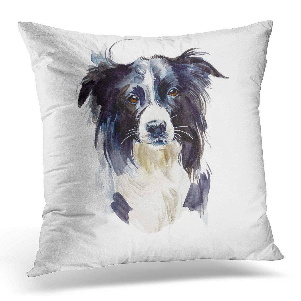 Awowee Cushion Cover 45x45cm/18x18inches Funny Border Collie Portrait Dog Watercolor Purebred Adorable Animal Home Decor Throw Pillow Cover Square Pillowcase for Bed Sofa
