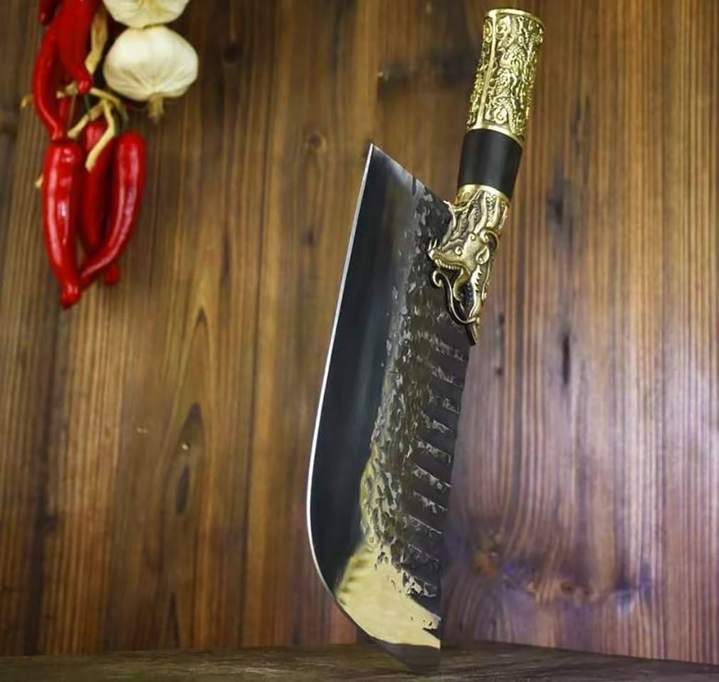 DAXXIN Meat Cleaver,Cleaver Knife, 8.5 inch Big Chop Bone Machete Handmade 7Cr17MoV High Carbon Steel Kitchen Viking Knife Butcher Meat Cleaver Carved Copper Handle