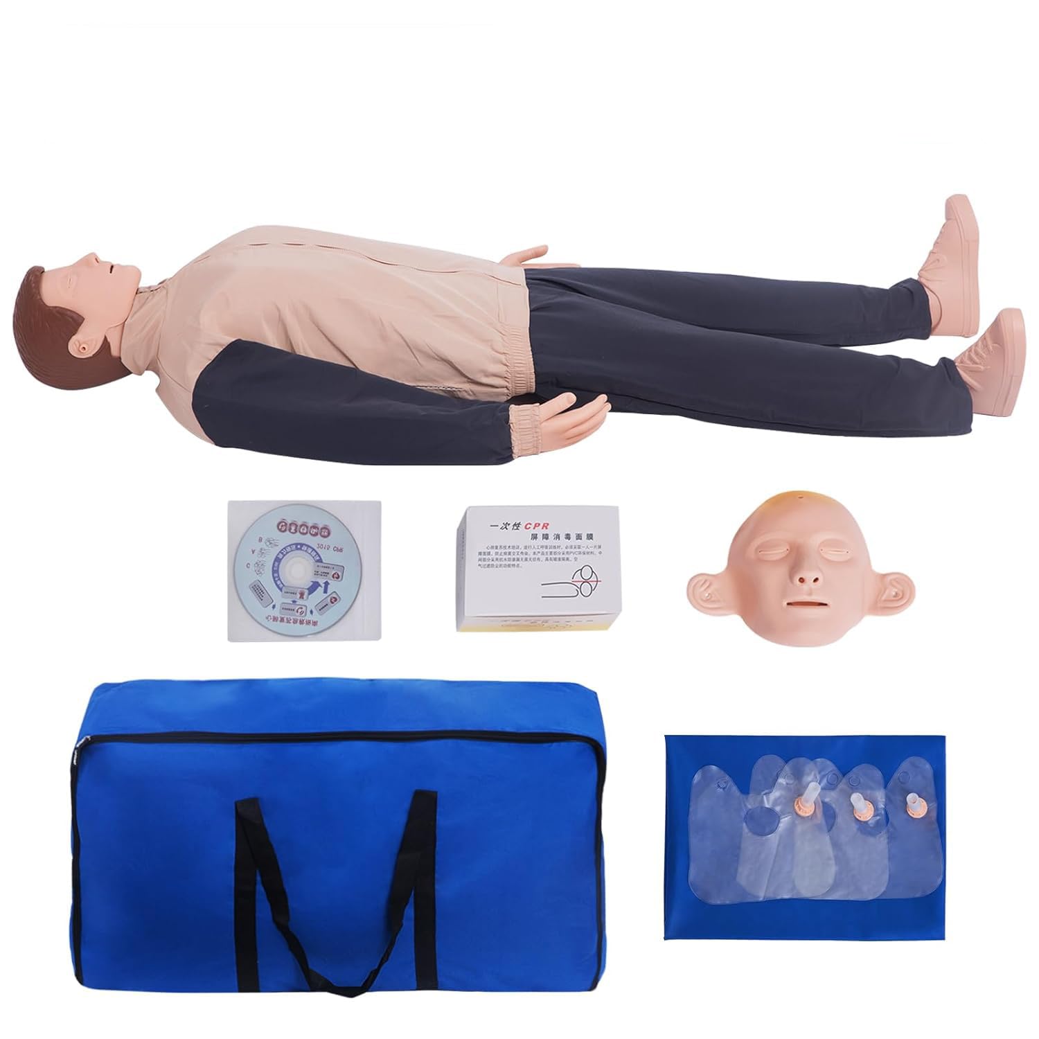 Manichini per rianimazione cardiopolmonare, kit di allenamento per manichini professionali di primo soccorso, manichini per test di pronto soccorso, per adulti, pelle media, accessori med-ical, set di