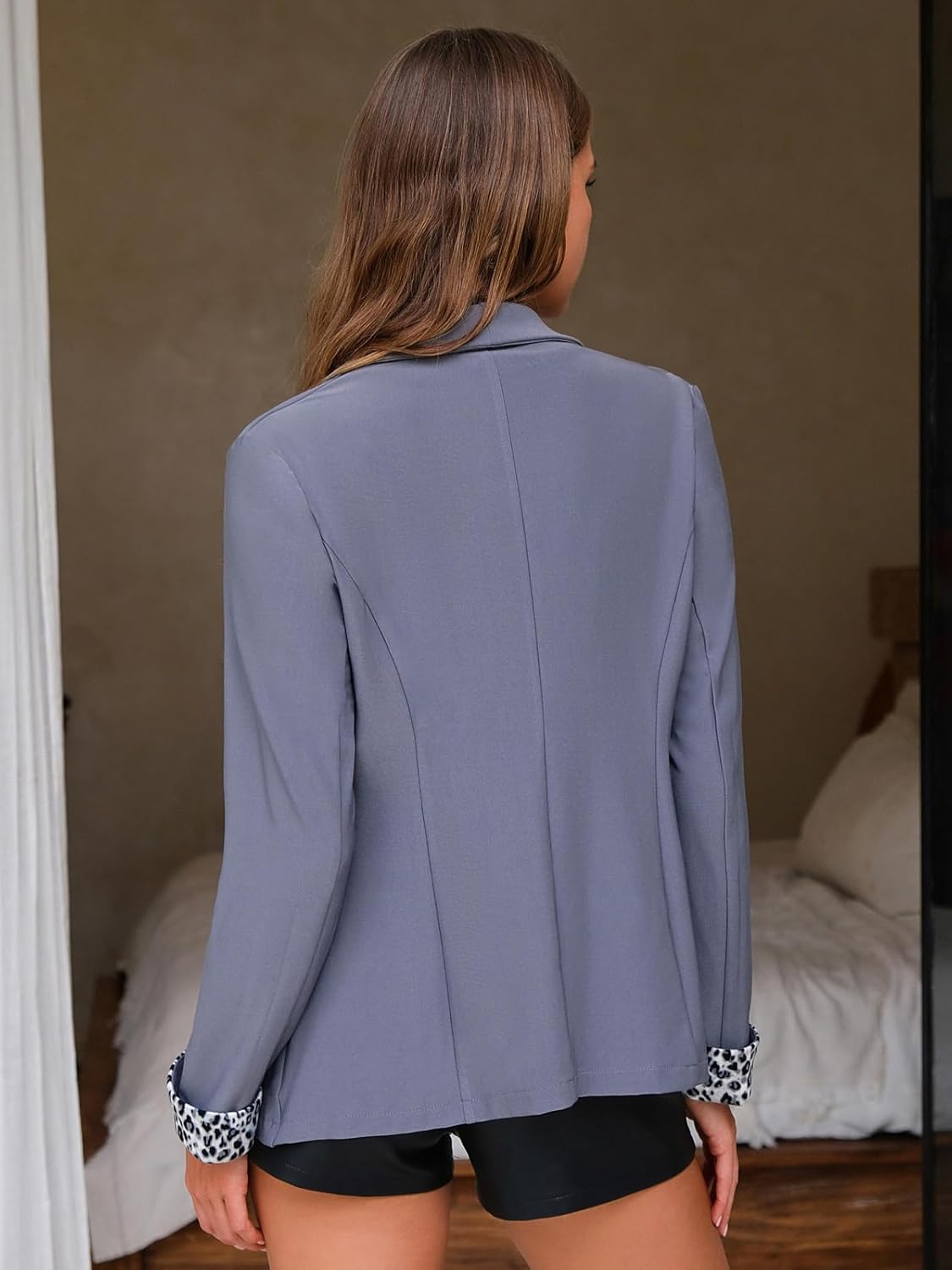 EXLURA Women Casual Long Sleeve Leopard Cuff Blazers Open Front Stretchy Knit Blazer Business Work Office Suit Jacket Pockets - Image 4