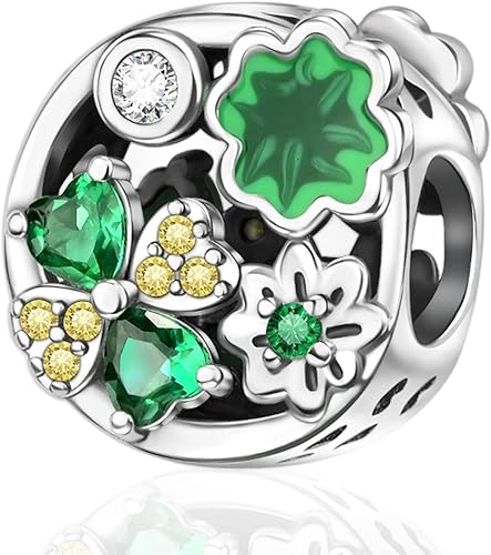 NUNUYAYA Perles Charms Argent Sterling 925 Breloque Pendentif Four-leaf Clover B