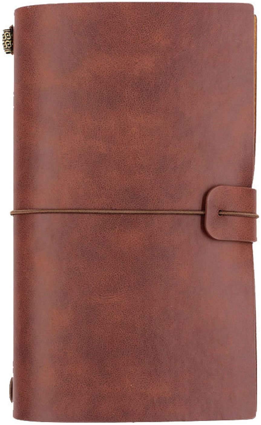 Refillable Leather Travel Journal for Men & Women,Pocket Travelers Notebook,Vintage Small Notebook Cover for Field Notes, Small 13x20cm, Red Brown — image 1