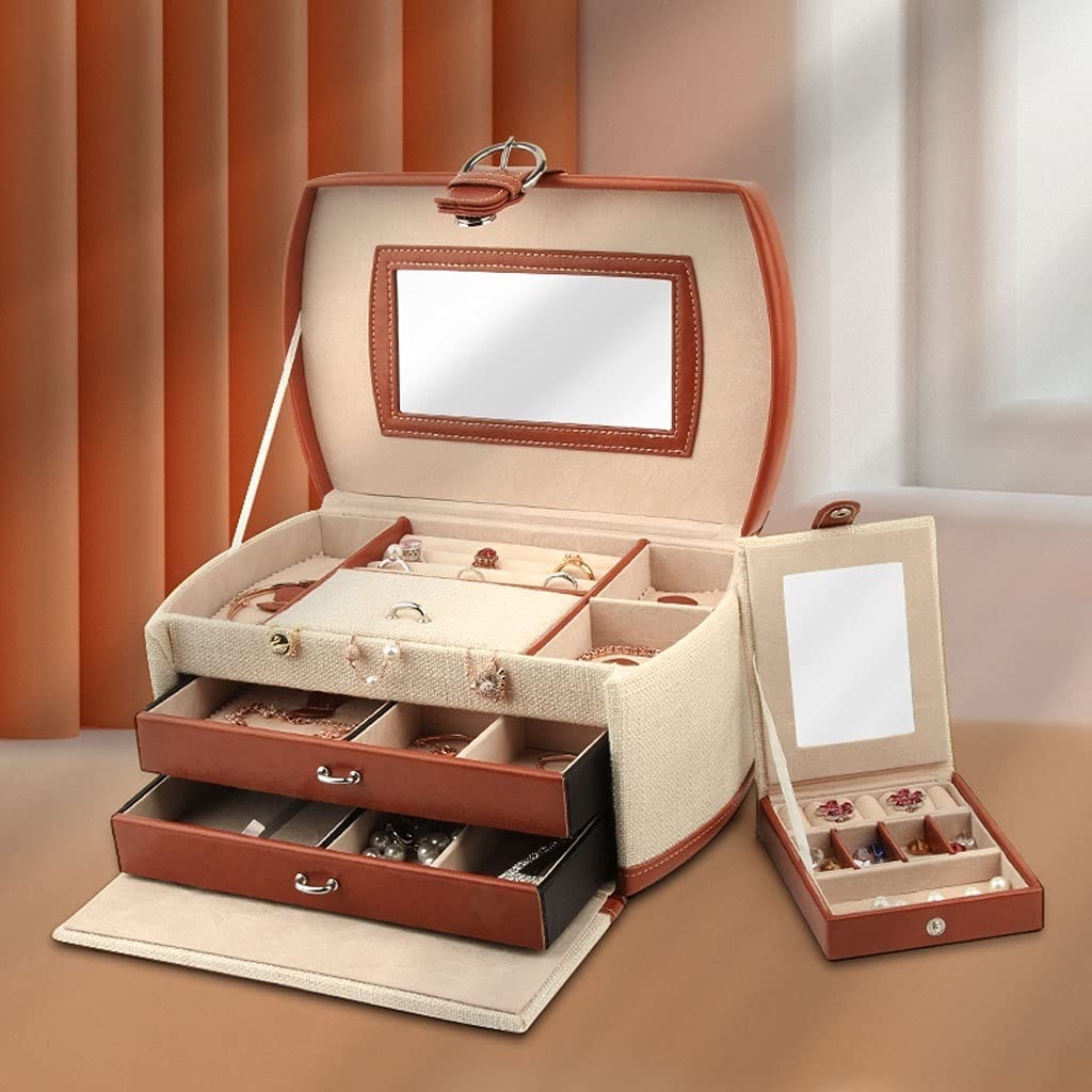 Amazon.com: Large Jewelry Box, Three-Layer PU Leather Jewelry
