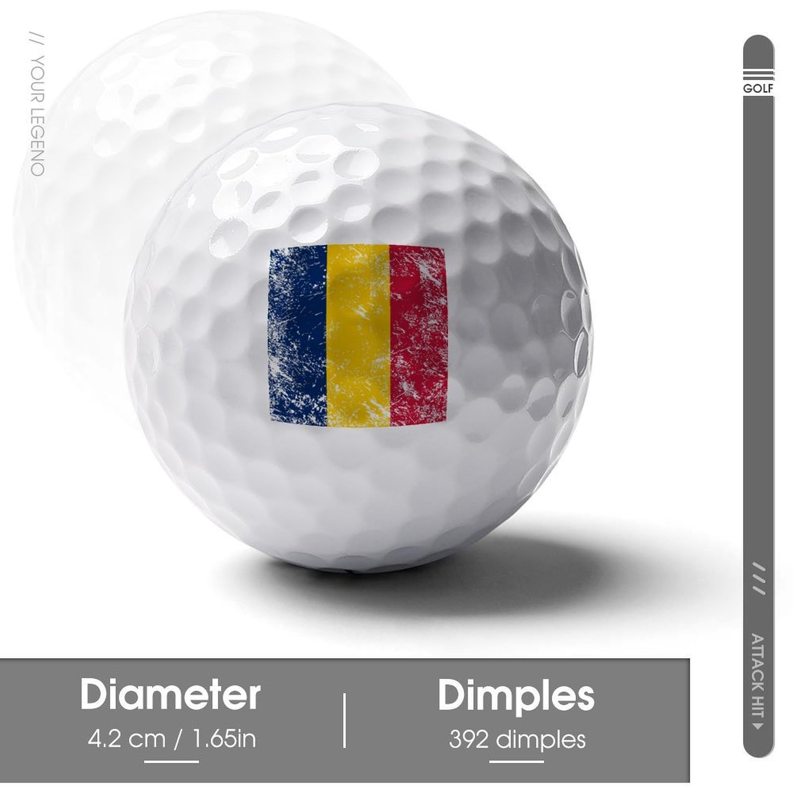 Chad Vintage Flag Logo Golf Balls Personalized Ball Custom for Men Women Boyfriend Husband
