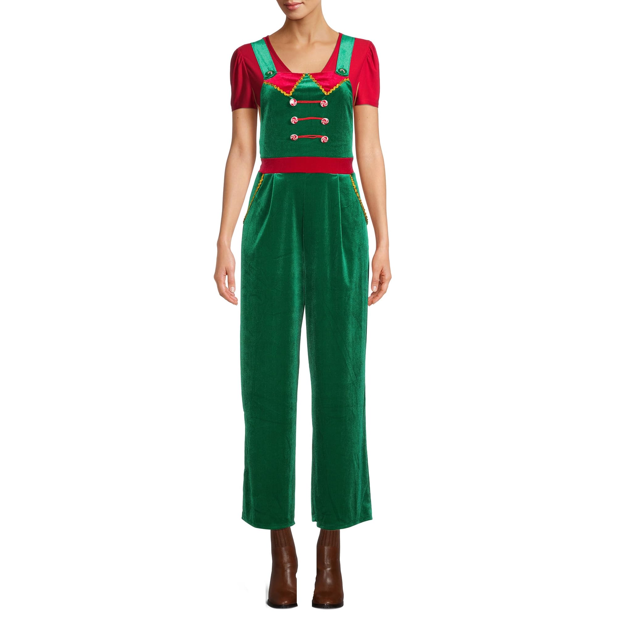 SOLILOQUYChristmas Overall Jumpsuit for Women Spaghetti Strap Sleeveless Wide Leg Santa Claus Romper 2023 Xmas Playsuit