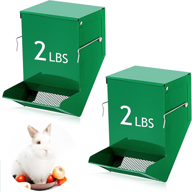 Comedouro para Pequenos Animais Maxcheck com Tampa, Fundo de Tela e Ganchos Verde, Pacote com 2