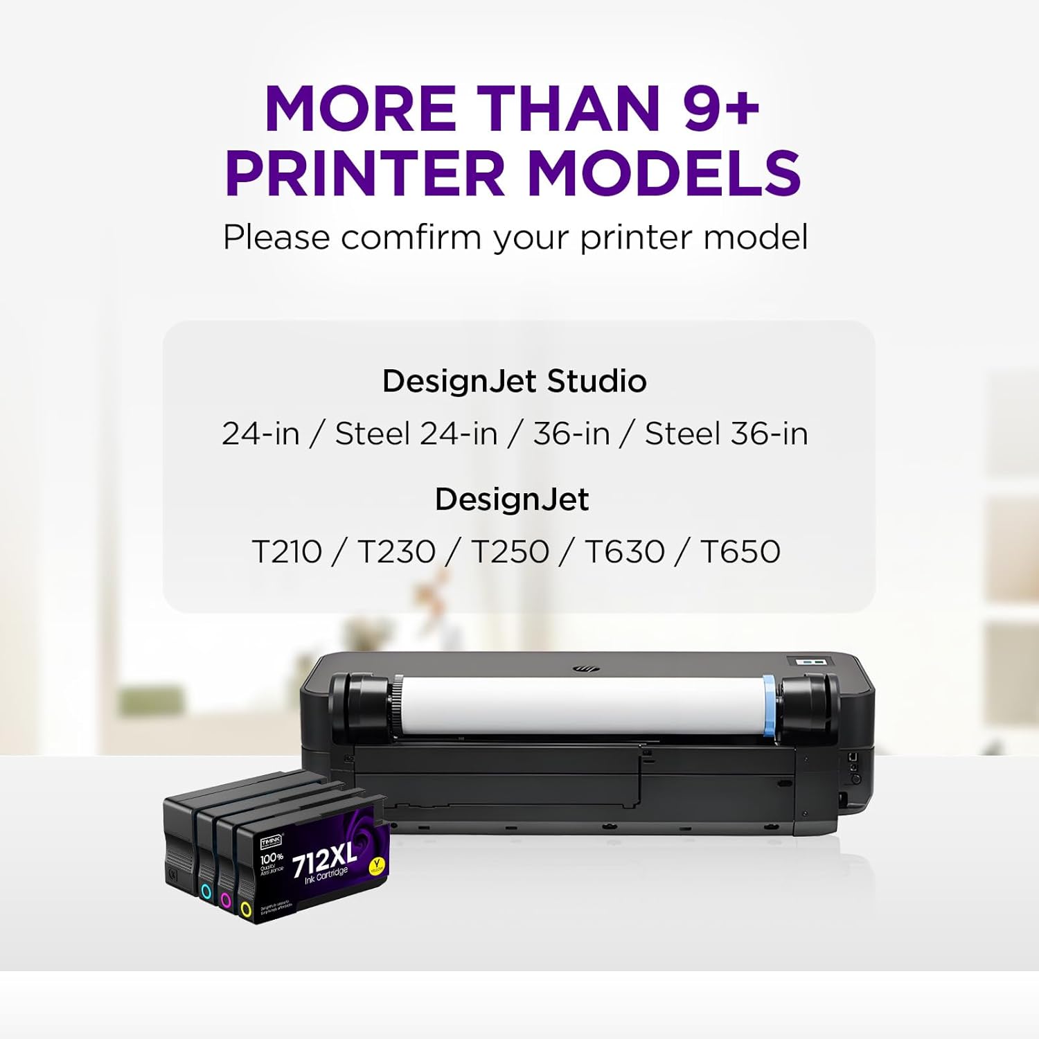 712 Ink Cartridges High Yield Replacement for 712XL Combo Pack, Compatiable with DesignJet T650 T630 T230 T210 Studio Plotter Printers (4 Pack, 80-ml Black + 29-ml Cyan/Magenta/Yellow)