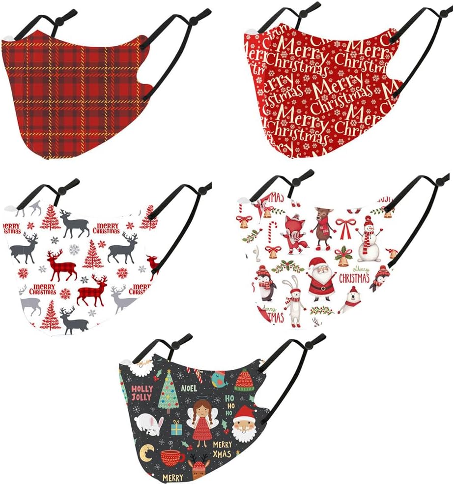 H&H Christmas Face Mask – Reusable, Washable, Double Layer, Adjustable Ear Straps, Adult Unisex, Multi-Color