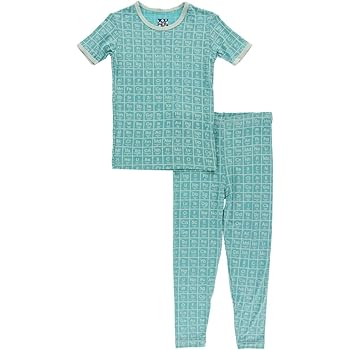 Navy Leaf Lattice Kickee Pants Little Boys And Girls Print Short Sleeve Pajama Set 4t Clothing Shoes Jewelry Pajama Sets