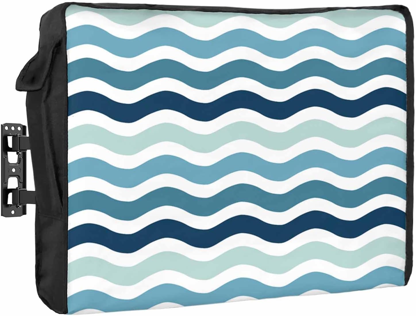 Outdoor TV Cover 75 Inch Teal Blue Stripe Waves TV Enclosure Lines Striped TV Covers for Outside TV Display Screen Protector with Remote Control Pocket Home Decor