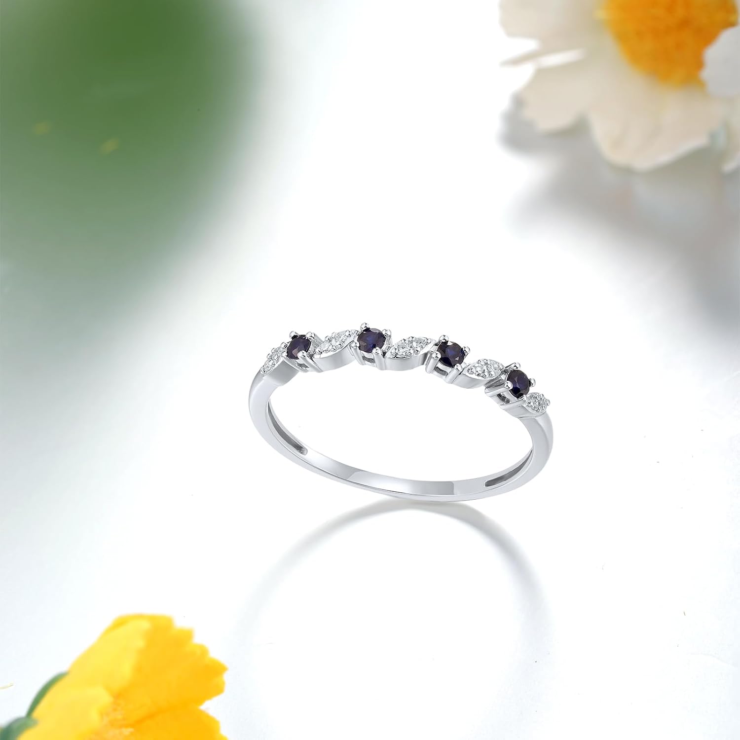 Santuzza 10K Solid Gold Leaves Branch Genuine Diamond Gemstone Dainty Ring for Women