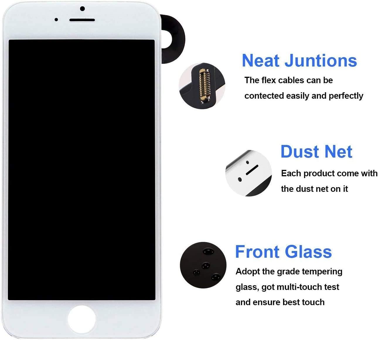 White Compatible with iPhone 7 4.7 Inch LCD 3D Touch Display Digitizer Screen Replacement Full Assembly with Ear Speaker Sensors Front Facing Camera Repair Tools