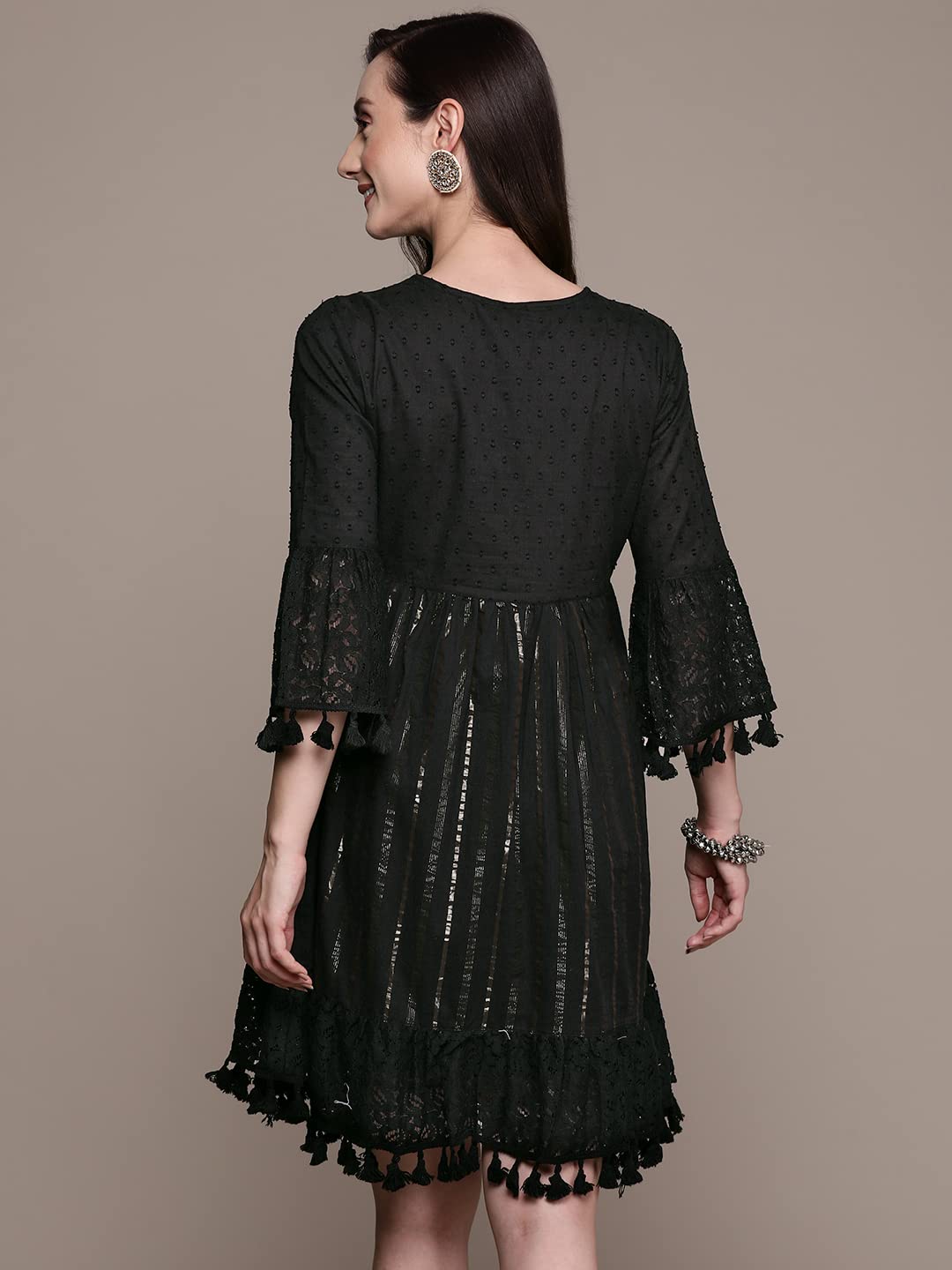 Ishin Women's Cotton Above Knee Length A-Line Indo Western Dress Inwdr0411_Bk_Xl_Black