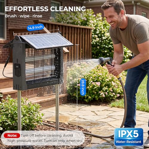 Upgraded Solar Bug Zapper Outdoor with Dual Panels, 4500V Cordless Rechargeable Fly Insect Killer Waterproof Electric Mosquitoes Zapper for Patio Garden Backyard RV Camping Pond — view 3