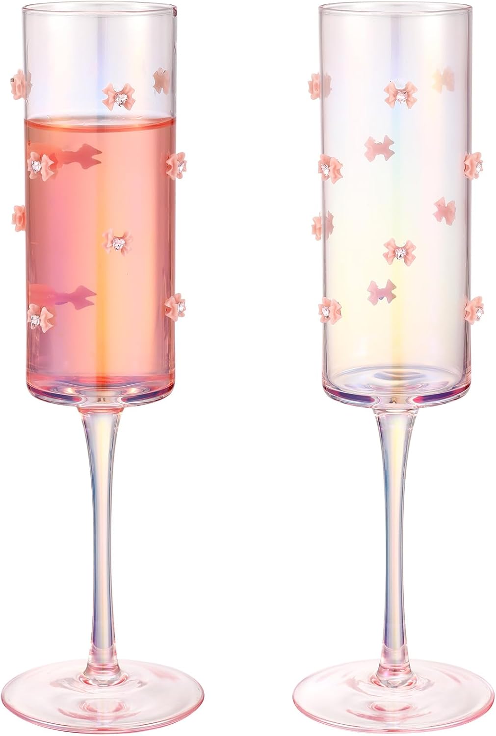Hushee 2 Pcs Coquette Bow Wine Glasses Pink Coupe Bow Champagne Glasses 8.7 oz Delicate and Elegant Decorative Coquettish Container for Shower Weddings, Engagements, and Party Gifts