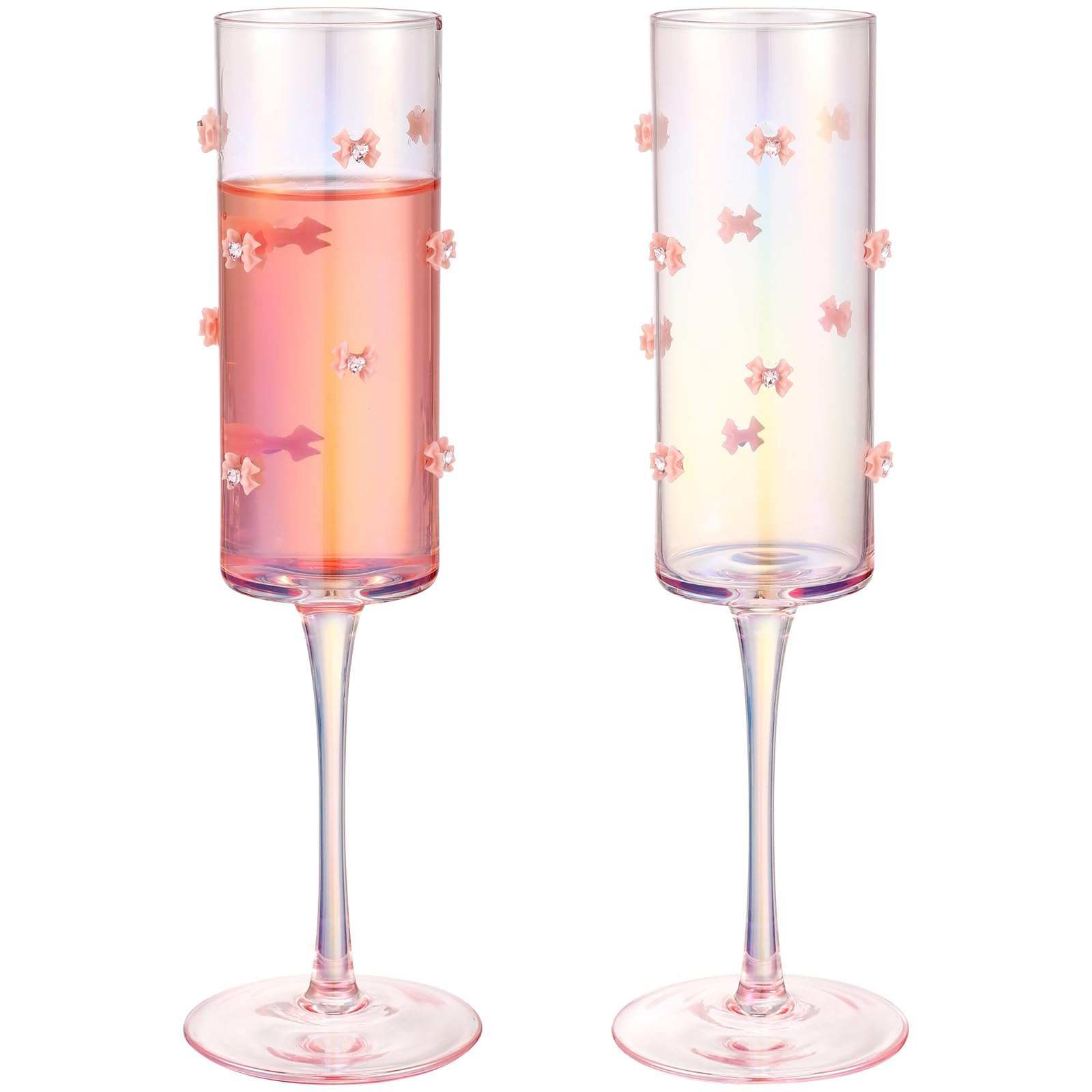 Verres à vin coquette avec nœud rose Hushee 250 ml pour fête et mariage