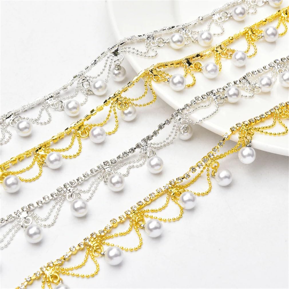 9,1 m di perle ciondolo strass frangia vetro cristallo catena nappa per vestiti abiti da sposa accessori decorazione