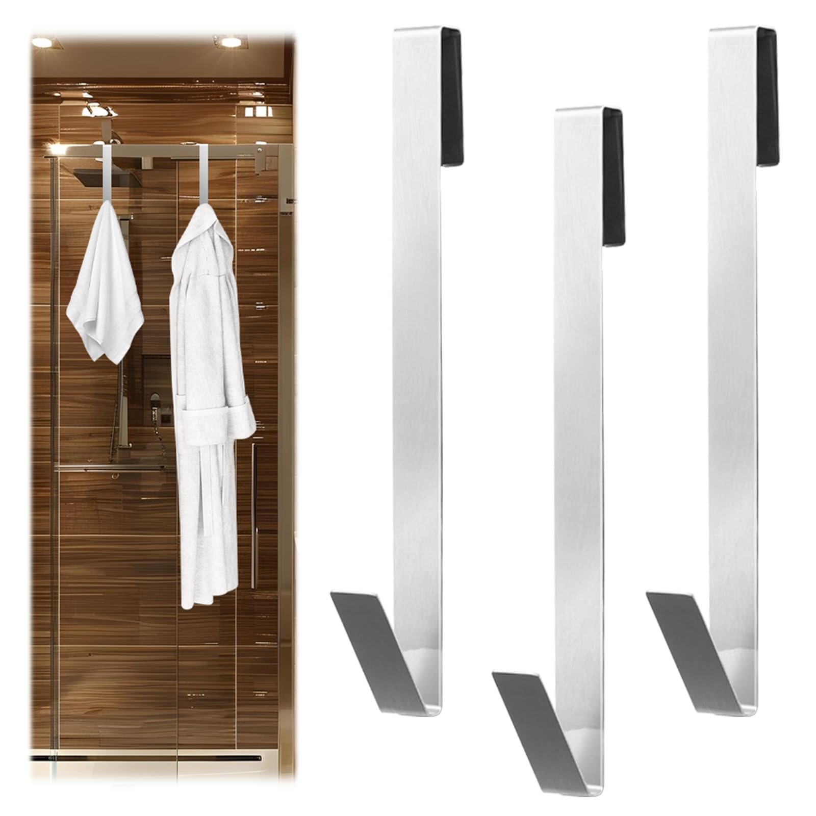 Scettar 3 Pezzi Ganci Bagno Senza Forare Portatile - Portaasciugamani Acciaio Inox 304, Appendi Accappatoio per Porta Doccia In Vetro Senza Telaio, Cucine e Camere Da Letto