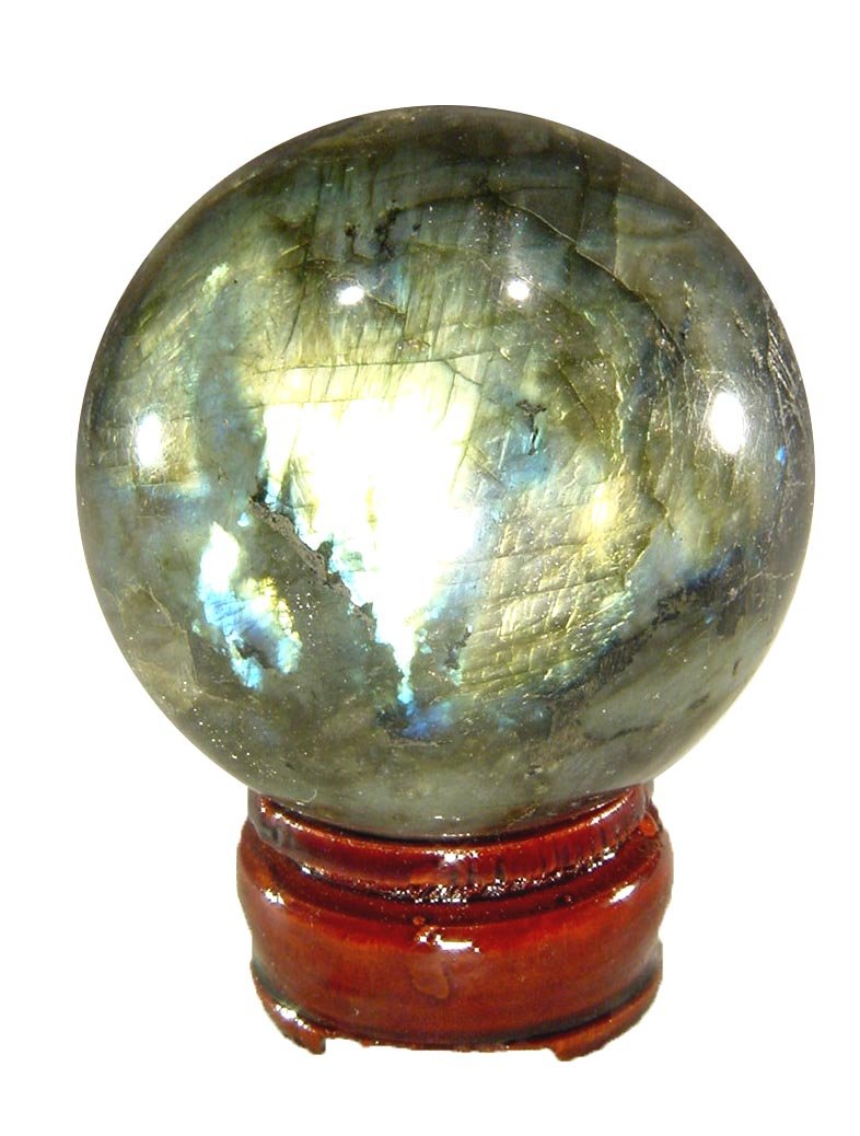 BUTWMadagascar Labradorite Spectrolite 62mm Diameter Sphere with Stand