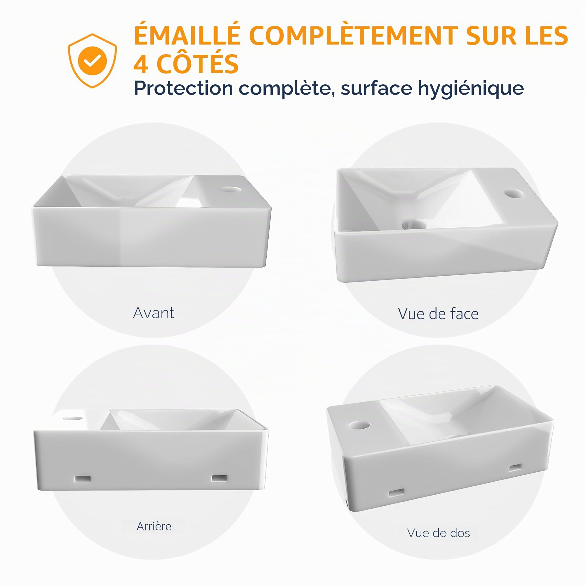HOGART Lave-Mains WC Suspendu 38x22 cm, Lavabo Compact en Céramique, Gain de Place, avec Trou Robinetterie, Sans Trop-Plein, Petit Lavabo Toilettes Invités, Bol à Gauche, Blanc Design Moderne WC Pro +