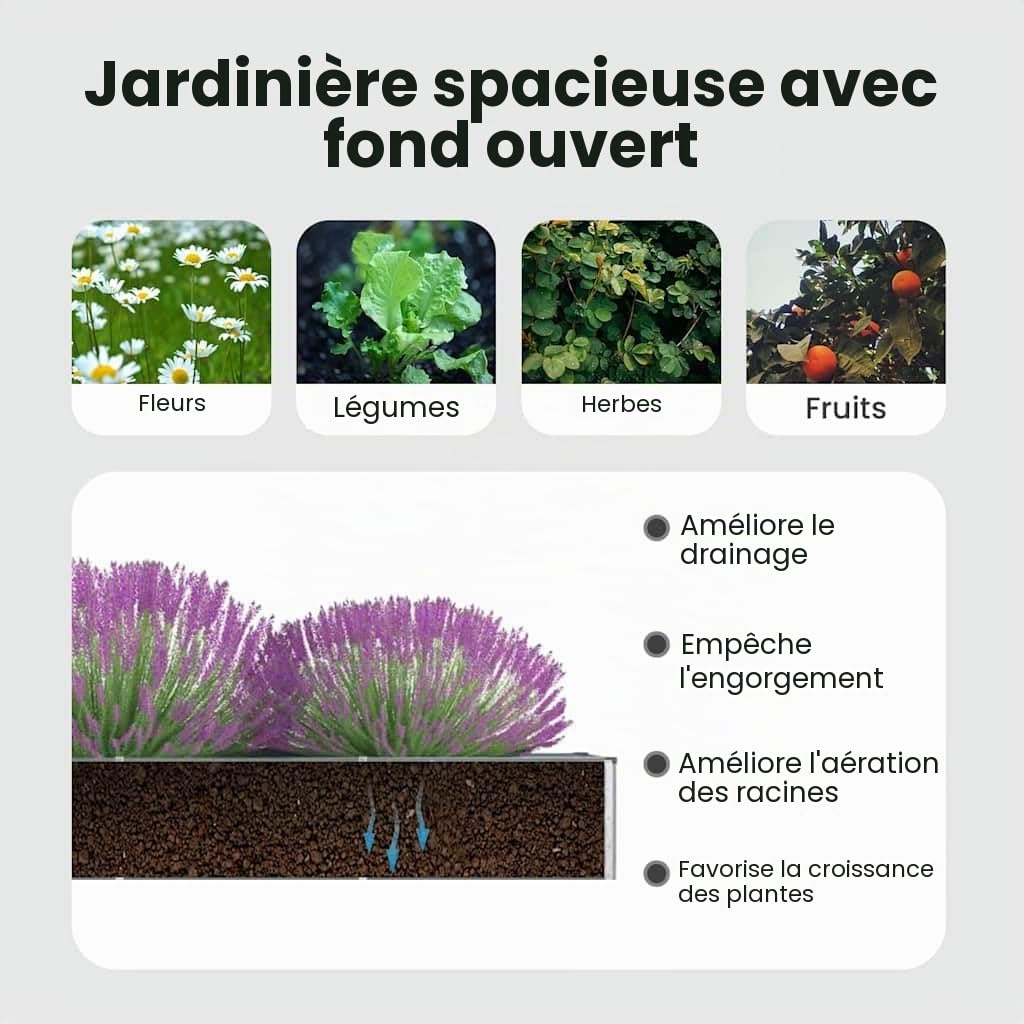 vidaXL Lit Surélevé Pot de Fleurs Bac à Plante Pot de Plante Bac de Fleurs Jardinière Jardin Extérieur 320x40x45 cm Acier Galvanisé Gris