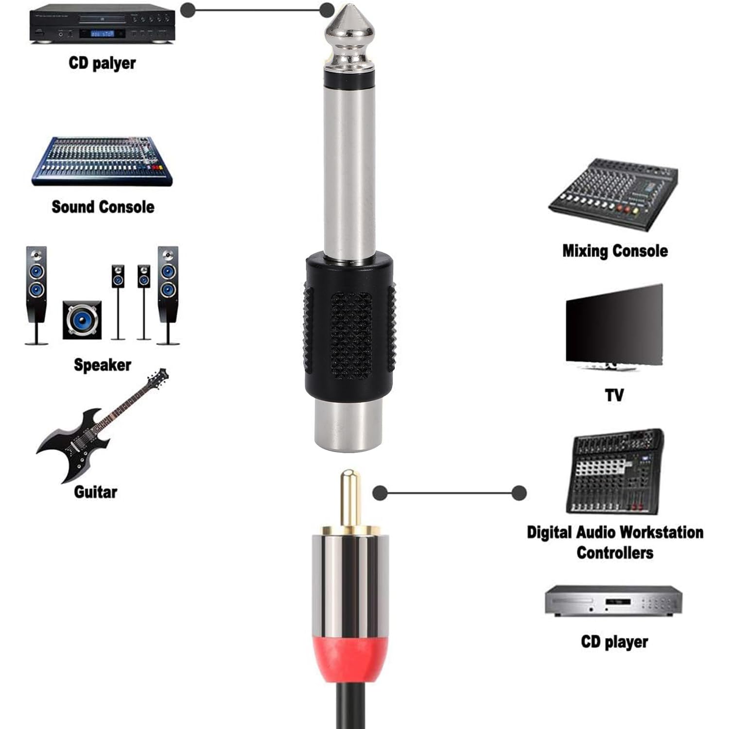 Adaptador De 6.35 Mm Macho A RCA Hembra | 8 Piezas | Divisor De Audio Estéreo | Plug And Play