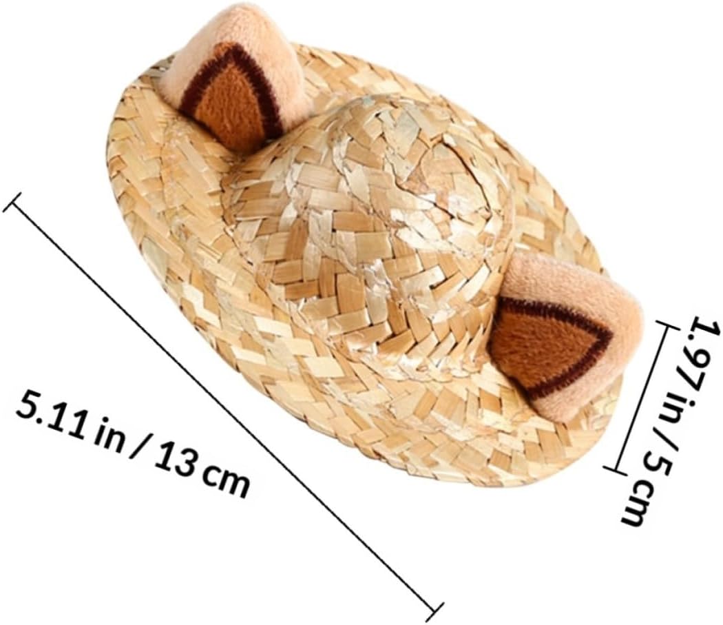 Adorable Cat Straw Hat with Cat Ear Design for Cats S 13cm image 2