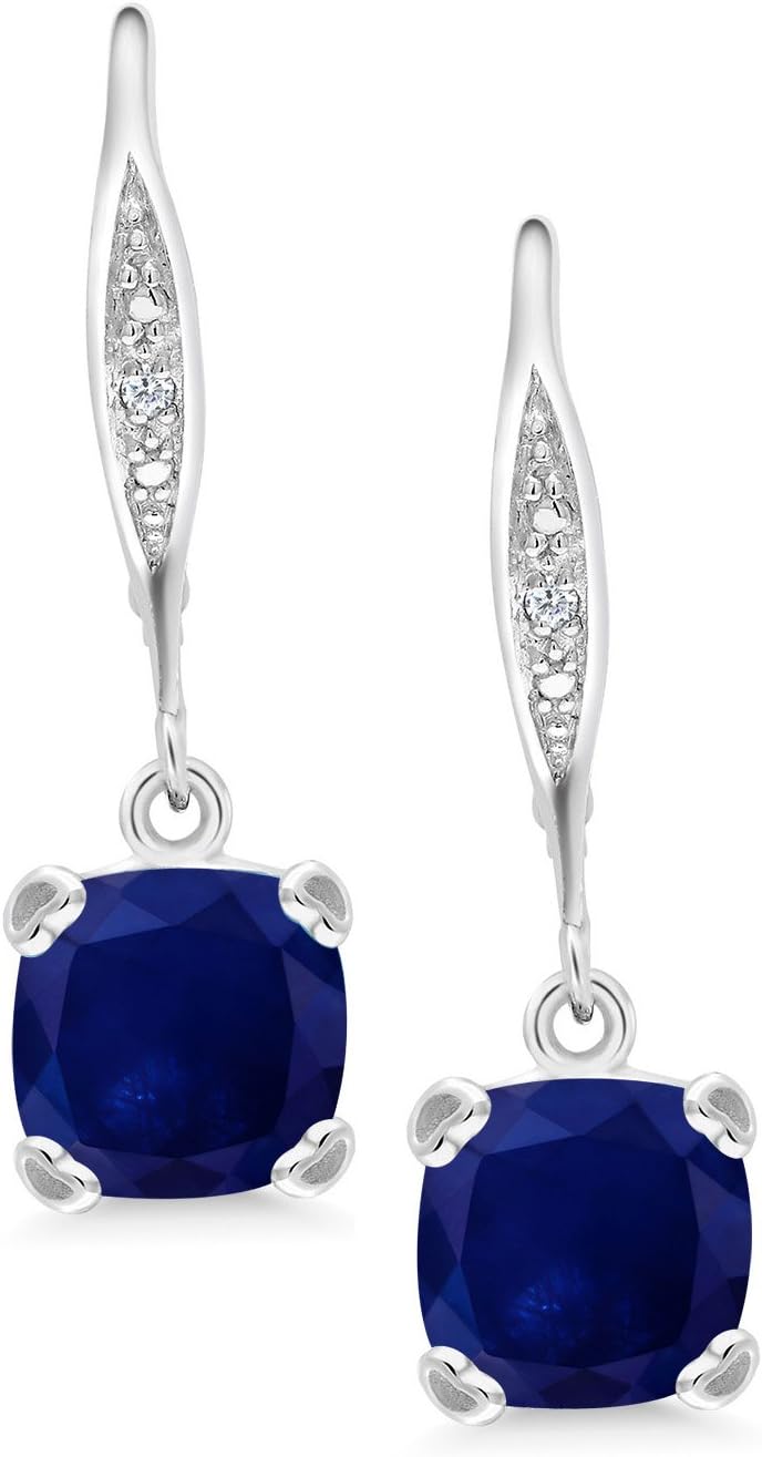 Gem Stone King Drop Dangle Earrings For Women | 7MM Cushion Cut Gemstone Birthstone and White Diamond | 925 Sterling Silver | Fine Jewelry Gifts for Her Mom Women Wife