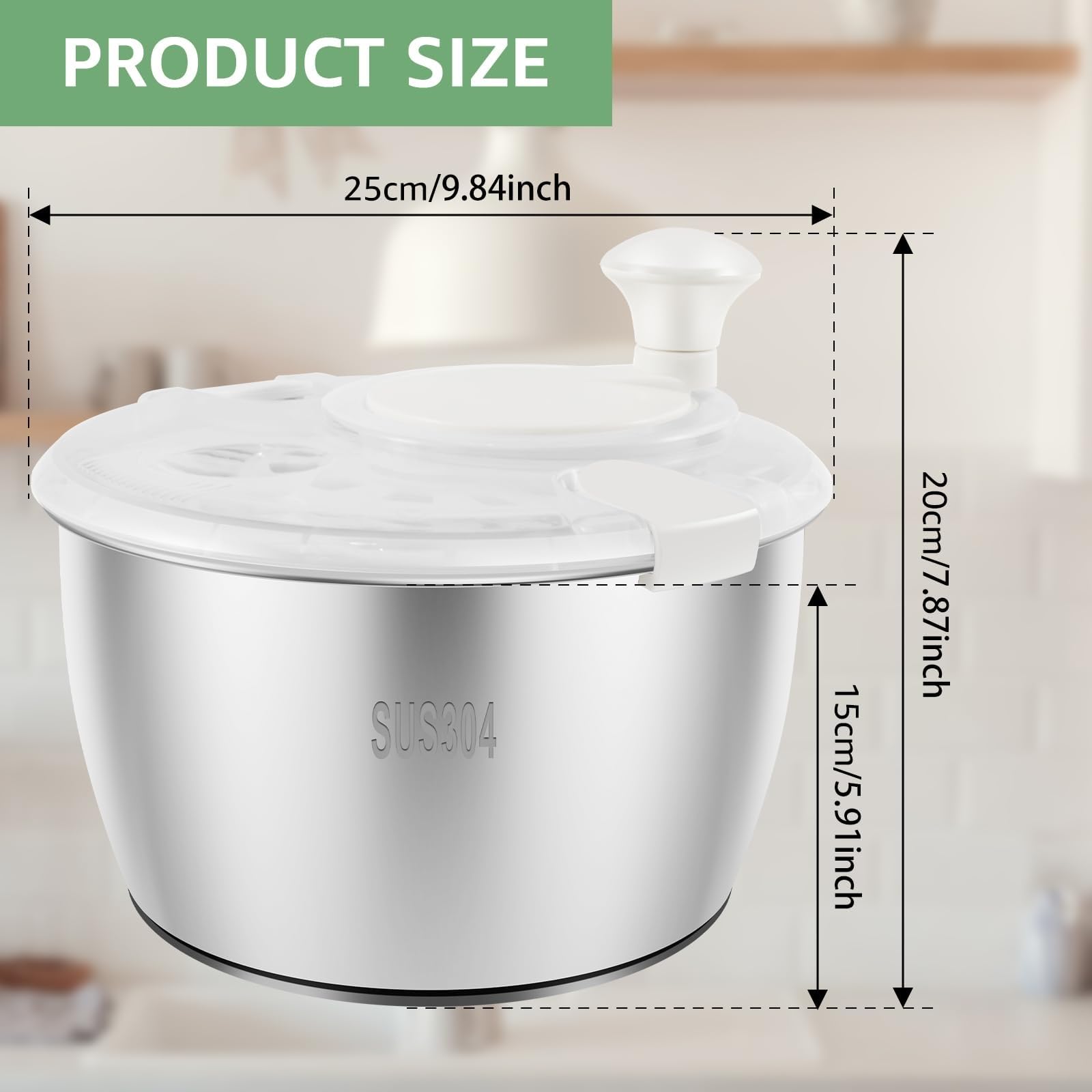 THEGA Secador De Verduras De 5 L, Centrifugadora De Lechuga De Acero Inoxidable 304, Secadora De Lechuga, Centrifugadora De Lechuga Multiusos, Centrifugadora De Ensalada con Orificio De Drenaje