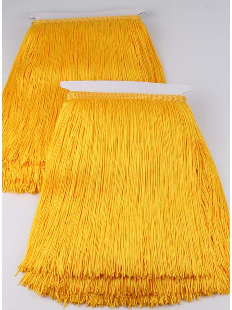 Fringe Trim Lace Polyerter Fibre Tassel 12inch（″） Wide 10 Yards Long for Clothes Accessories and Latin Wedding Dress and DIY Lamp Shade Decoration Black Golden Yellow