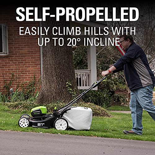Greenworks 80V 21" Brushless Cordless (Self-Propelled) Lawn Mower (75+ Compatible Tools), 4.0Ah Battery and 60 Minute Rapid Charger Included